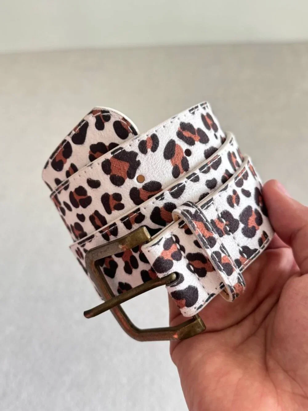 White Belt with Square Brass-Tone Buckle